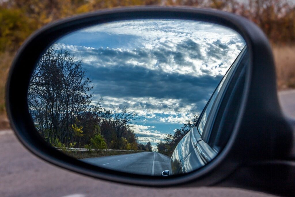 highway in side view mirror